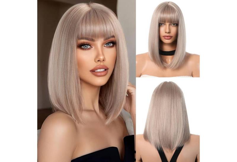 LuxusKollektion Kunsthaarperücke Aschblond Bob Perücke mit Pony Kurz Synthetisch Haar Cosplay Party von LuxusKollektion