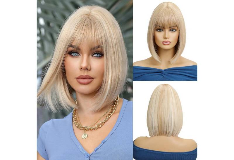 LuxusKollektion Kunsthaarperücke Blonde Bob Perücke mit Pony Synthetisches Haar für Frauen Cosplay von LuxusKollektion