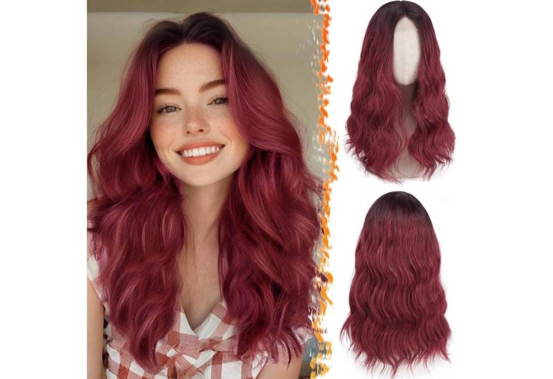 LuxusKollektion Kunsthaarperücke Gewellte Ombre Rot Perücke 46cm mittellang hitzebeständig lockige von LuxusKollektion