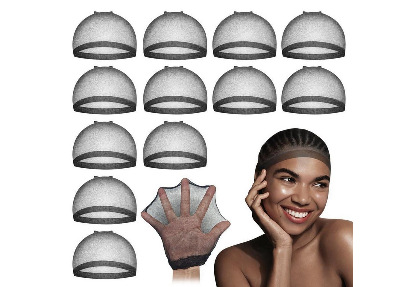 LuxusKollektion Kunsthaarperücke HD Wig Caps 12 Stücke Transparent Schwarz für Damen von LuxusKollektion