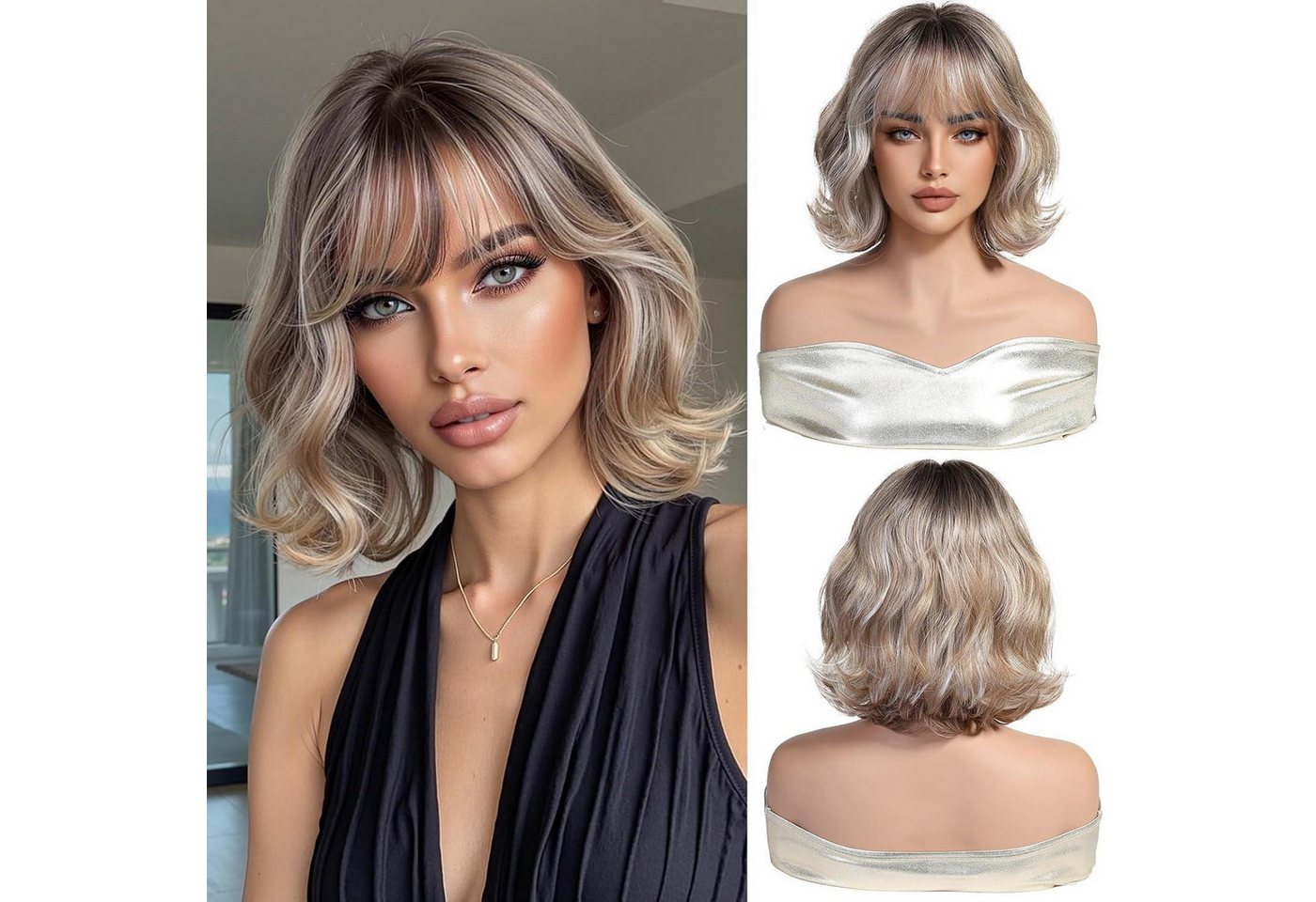 LuxusKollektion Kunsthaarperücke Perücke Bob Ombre Blond Kurz Gewellt Pony Ombre blonde(1238-7) von LuxusKollektion