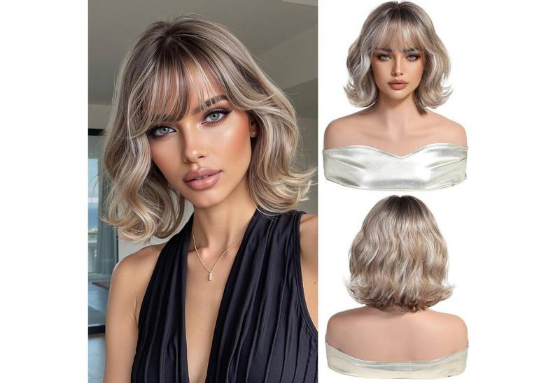 LuxusKollektion Kunsthaarperücke Perücke Bob Ombre Blond Kurz Gewellt Pony Ombre blonde(1238-7) von LuxusKollektion