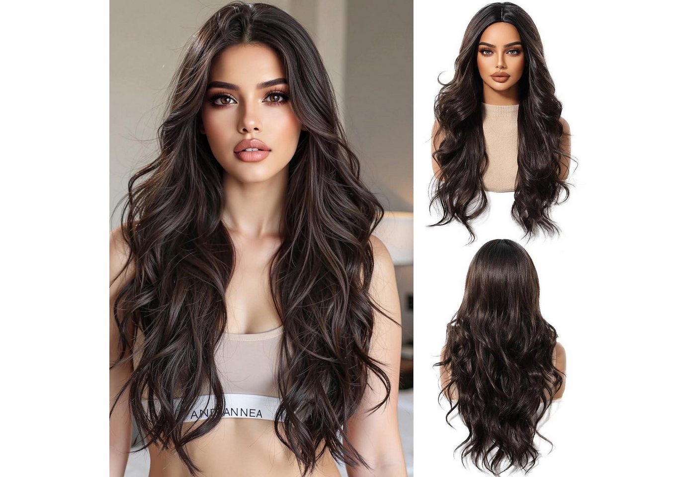 LuxusKollektion Kunsthaarperücke Perücke Damen Locken Synthetik Schwarz ombre dunkelbraun(6352-1) von LuxusKollektion