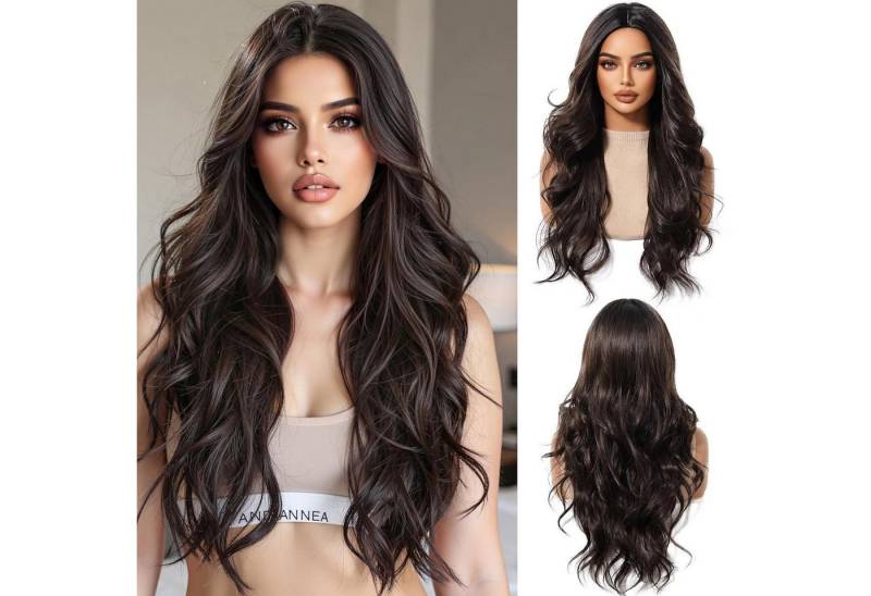 LuxusKollektion Kunsthaarperücke Perücke Damen Locken Synthetik Schwarz ombre dunkelbraun(6352-1) von LuxusKollektion