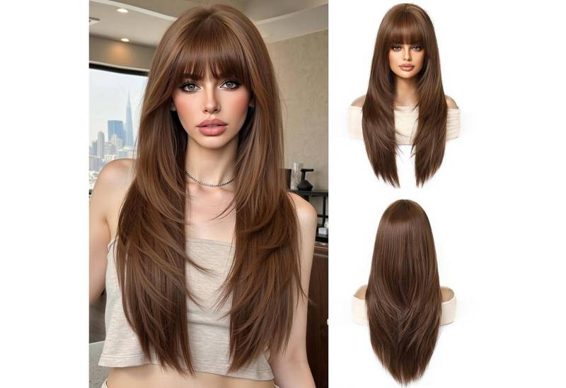 LuxusKollektion Kunsthaarperücke Perücke Frauen Lang Pony Gerade Synthetik Braun( 6355-5) von LuxusKollektion