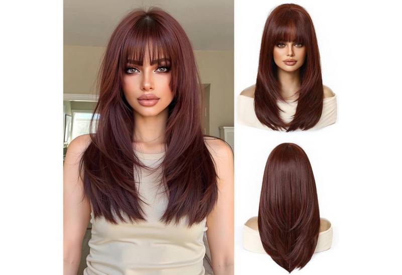 LuxusKollektion Kunsthaarperücke Perücke Frauen Pony Synthetik Hitzebeständig Rötliches Braun( 1287-7) von LuxusKollektion