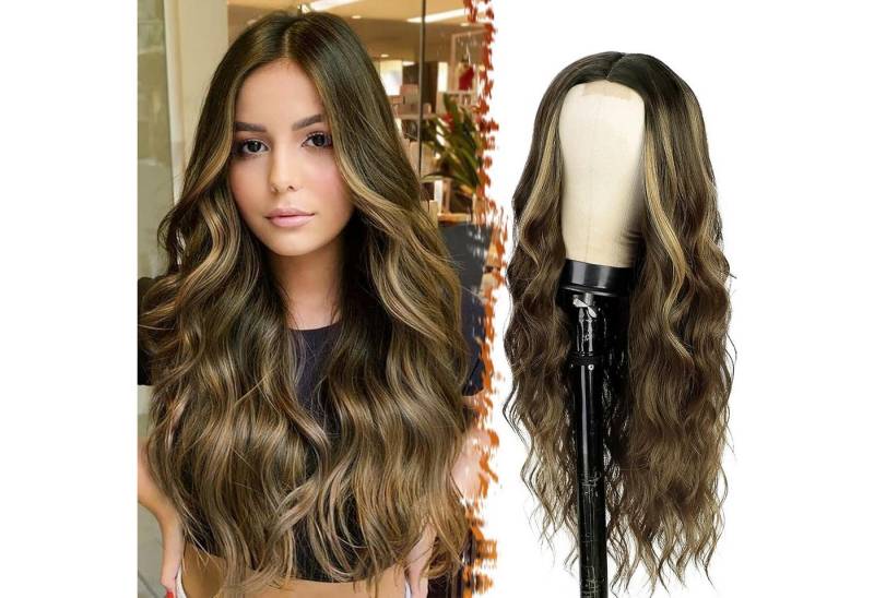 LuxusKollektion Kunsthaarperücke Perücke Lange Wellig Mittelscheitel Balayage 66cm Braun Gemischt Blond von LuxusKollektion