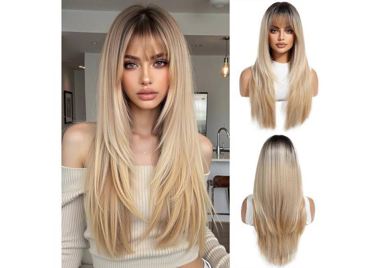 LuxusKollektion Kunsthaarperücke Perücke Ombre Blonde Pony Synthetikhaar Damen Ombre blond(6355-1) von LuxusKollektion