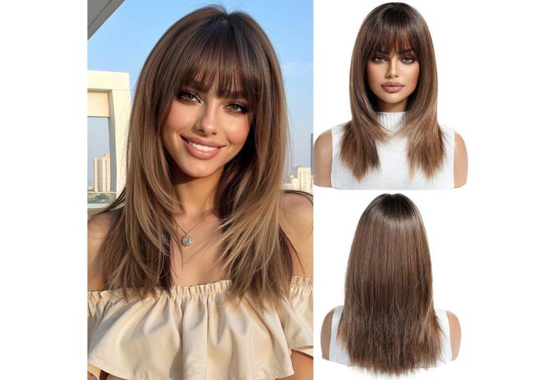 LuxusKollektion Kunsthaarperücke Perücke Ombre Braun Synthetik Mittellang Pony Ombre braun(9067-3) von LuxusKollektion