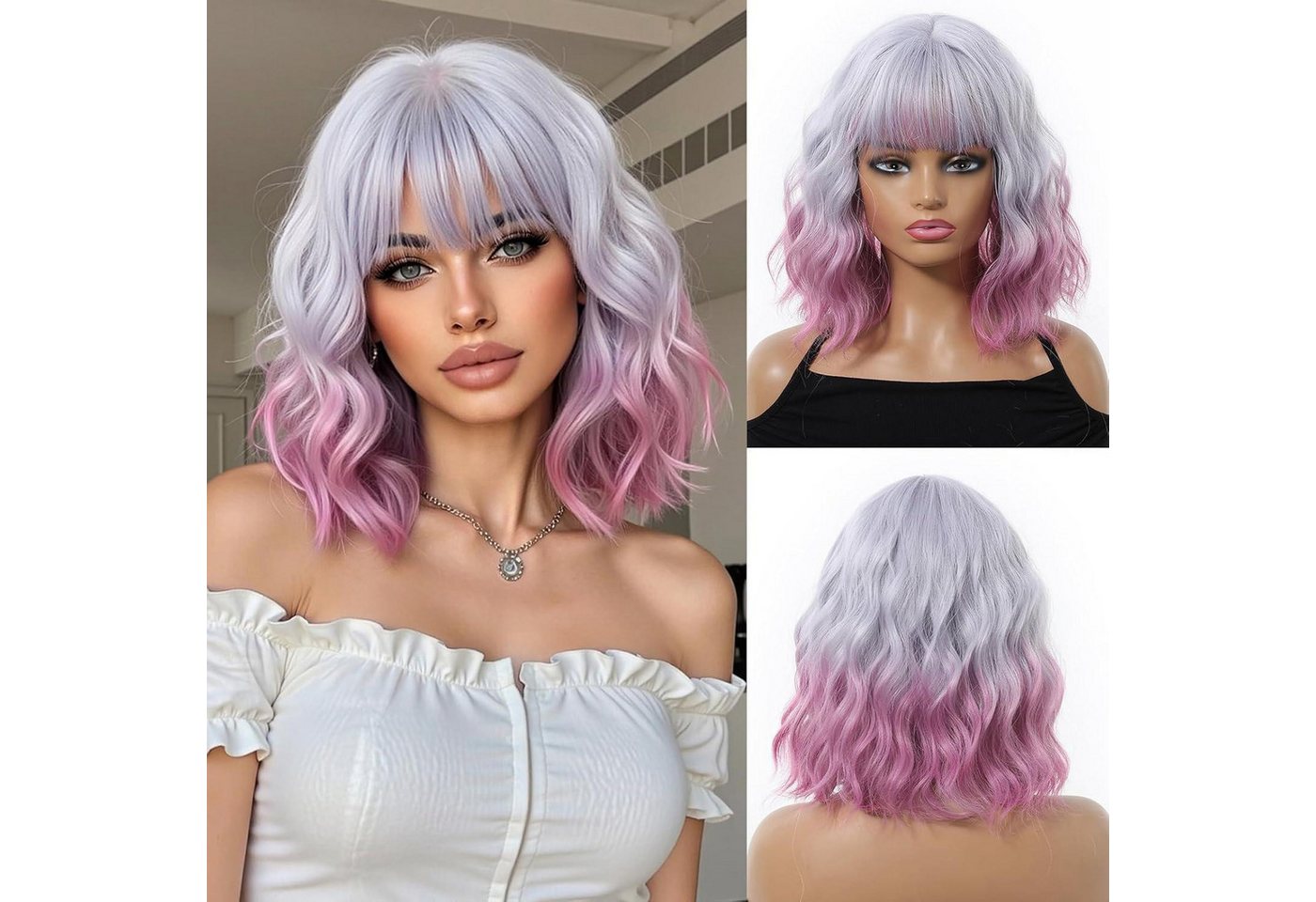 LuxusKollektion Kunsthaarperücke Perücke Ombre lila Bob Pony Synthetik dunkle Ombre Hellviolett(1311-1) von LuxusKollektion