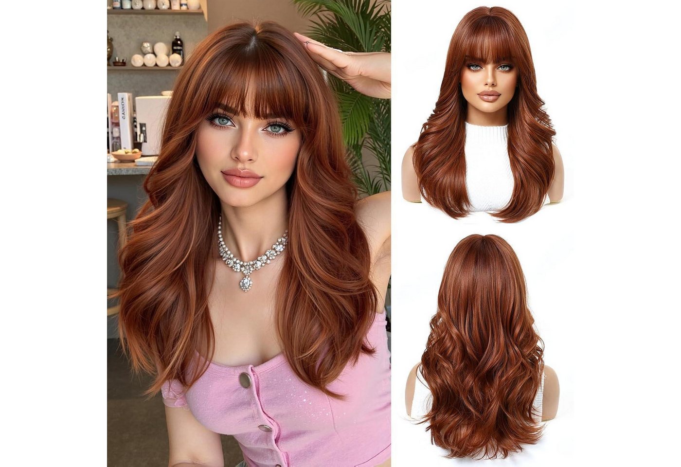 LuxusKollektion Kunsthaarperücke Perücken lang gewellt Kunsthaar Pony Cosplay Ombre Auburn (1322-2) von LuxusKollektion