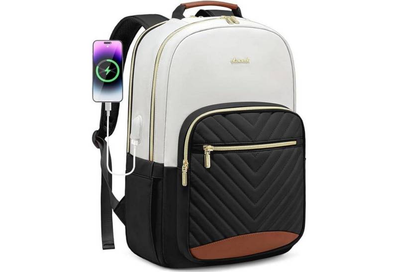 LuxusKollektion Laptoprucksack Großer Laptop-Rucksack 15,6 Zoll wasserdicht Damen Beige Schwarz von LuxusKollektion