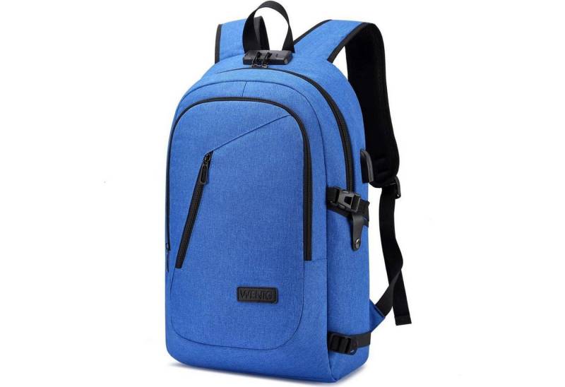 LuxusKollektion Laptoprucksack Laptop Rucksack Herren Anti Diebstahl Wasserdicht USB 15,6 Zoll Blau von LuxusKollektion