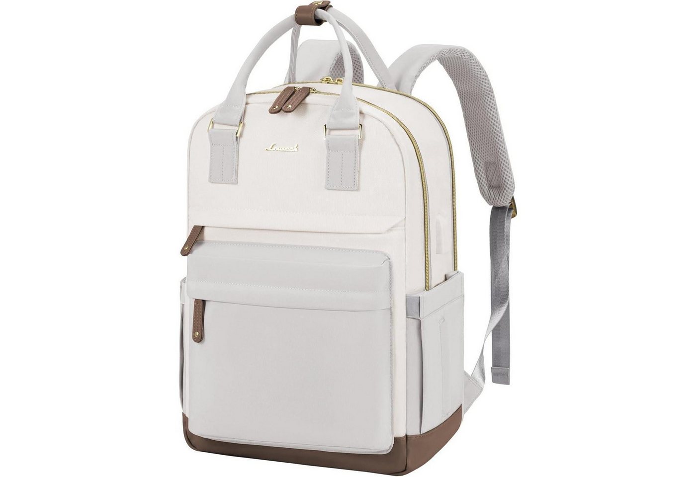 LuxusKollektion Laptoprucksack Laptop Rucksack Wasserdicht 15,6 Zoll Beige & Grau von LuxusKollektion