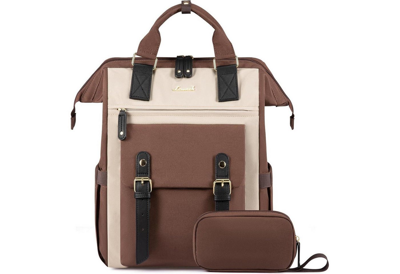 LuxusKollektion Laptoprucksack Laptoprucksack Schulrucksack Damen Teenager 15,6 Zoll Kaffee beige von LuxusKollektion