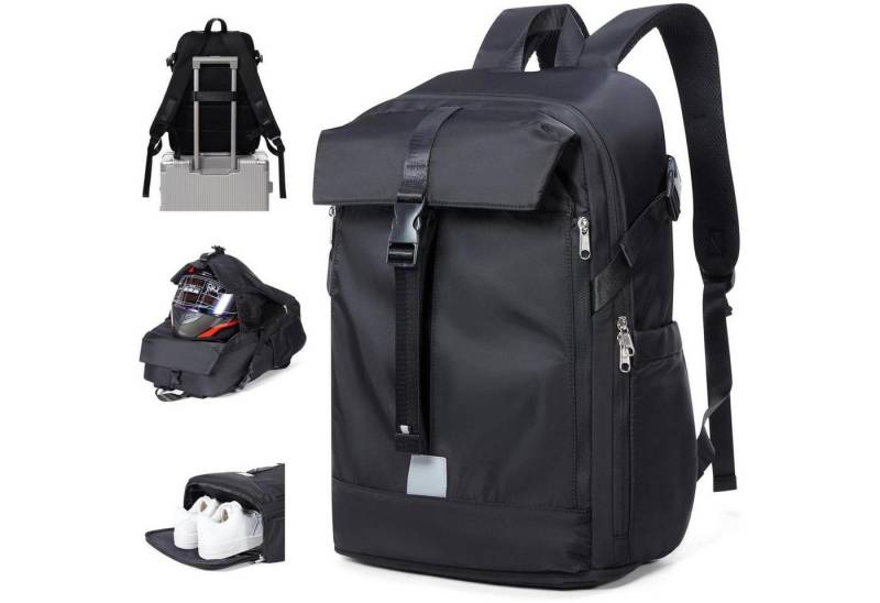 LuxusKollektion Laptoprucksack Motorradrucksack Helmrucksack Schuhfach Laptop 15Inch I-schwarz S von LuxusKollektion
