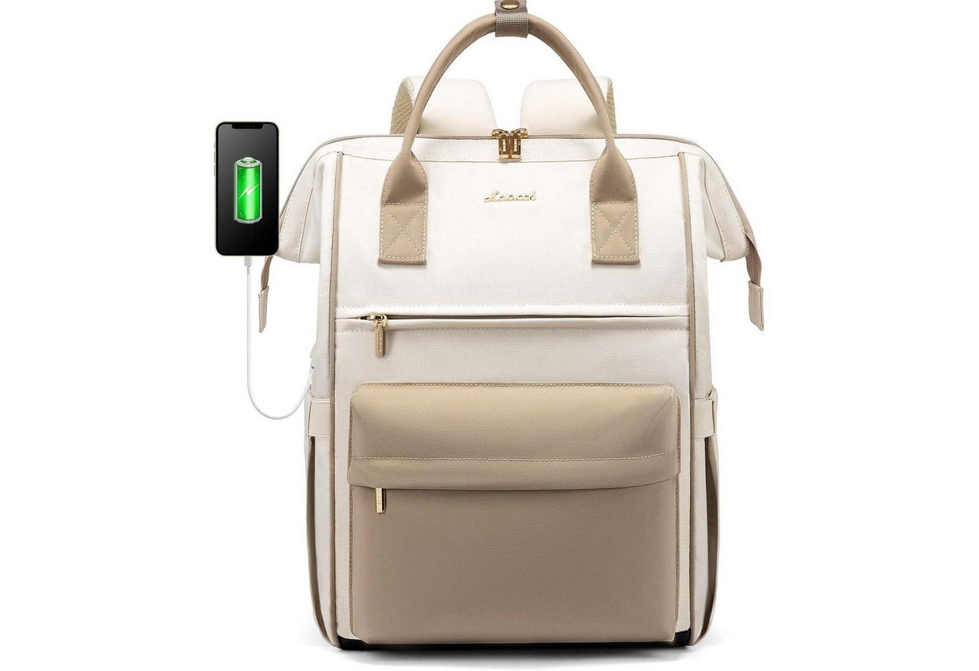 LuxusKollektion Laptoprucksack Rucksack Damen 17 Zoll Laptop Reiserucksack 17,3 Zoll A-khaki Beige von LuxusKollektion