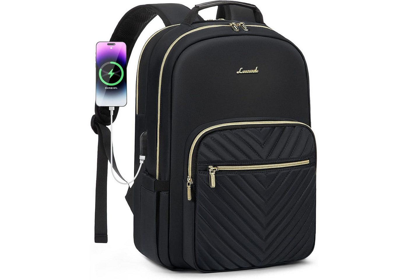 LuxusKollektion Laptoprucksack Rucksack Damen 18 Zoll Laptopfach USB Port 18 Zoll A-schwarz von LuxusKollektion