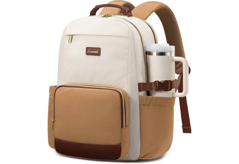 LuxusKollektion Laptoprucksack Rucksack Damen Laptop Daypack Beige Gelbbraun Braun 15.6 zoll von LuxusKollektion