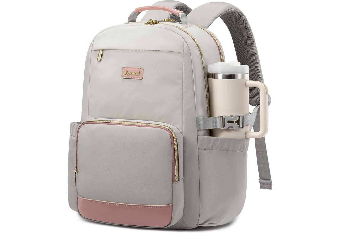 LuxusKollektion Laptoprucksack Rucksack Damen Laptop Schulrucksack Daypack Grau Rosa 15.6 zoll von LuxusKollektion