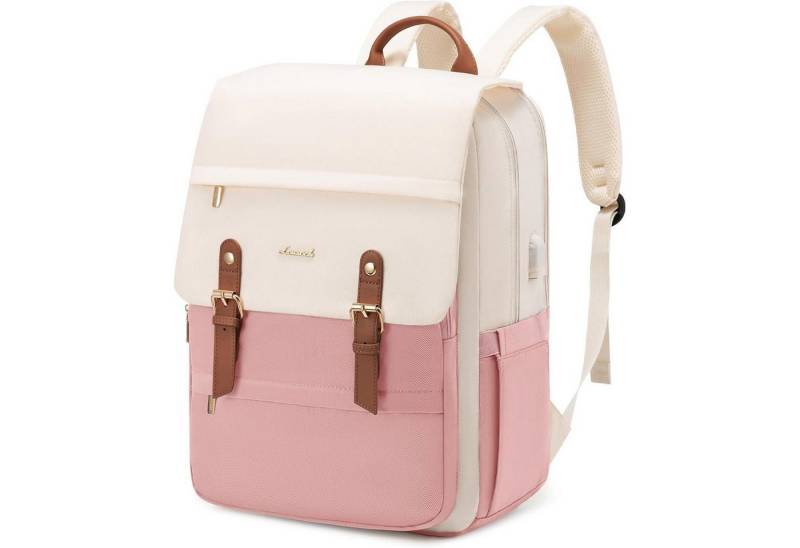LuxusKollektion Laptoprucksack Rucksack Damen Laptop wasserdicht Schulrucksack 15.6 Zoll Beige & Rosa von LuxusKollektion