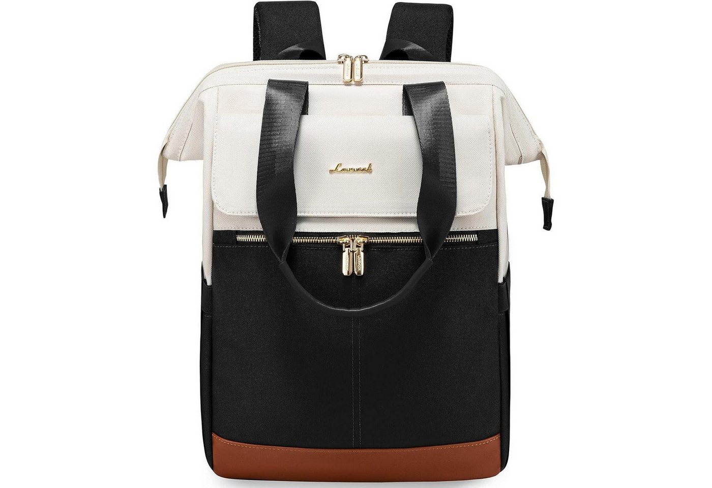 LuxusKollektion Laptoprucksack Rucksack Damen Laptopfach 17 Zoll Beige & Schwarz 17,3 Zoll von LuxusKollektion