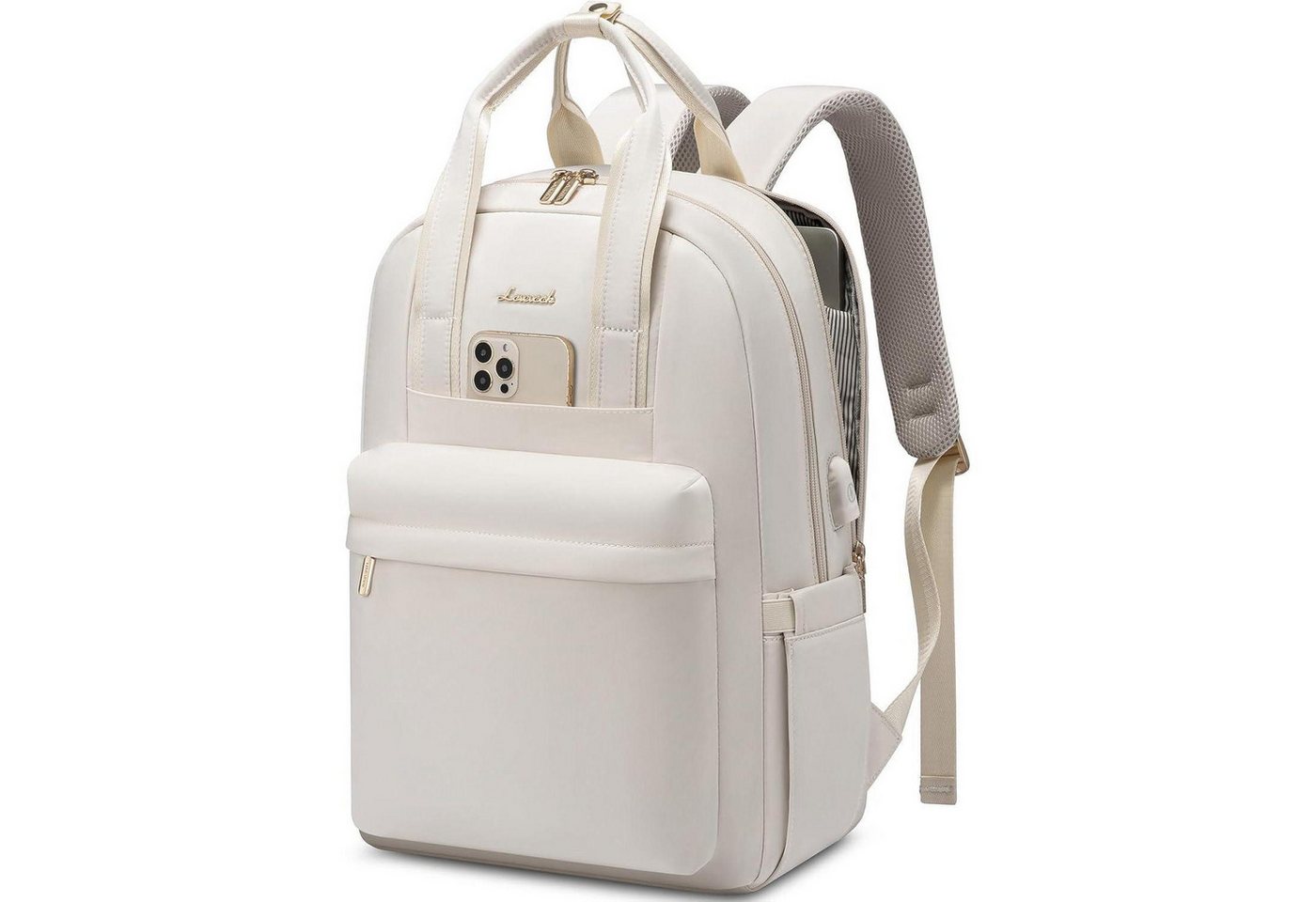 LuxusKollektion Laptoprucksack Rucksack Damen Laptopfach Schulrucksack 18 Zoll Cremefarben von LuxusKollektion