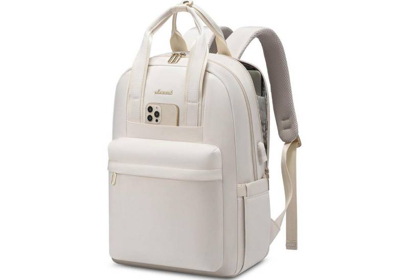 LuxusKollektion Laptoprucksack Rucksack Damen Laptopfach Schulrucksack 18 Zoll Cremefarben von LuxusKollektion