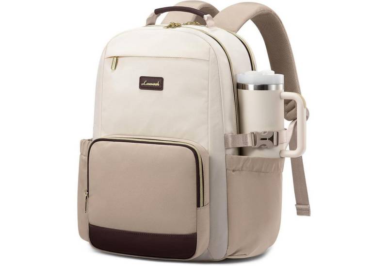 LuxusKollektion Laptoprucksack Rucksack Damen Laptopfach Schulrucksack Beige Nackt Teefarbe 15.6 zoll von LuxusKollektion