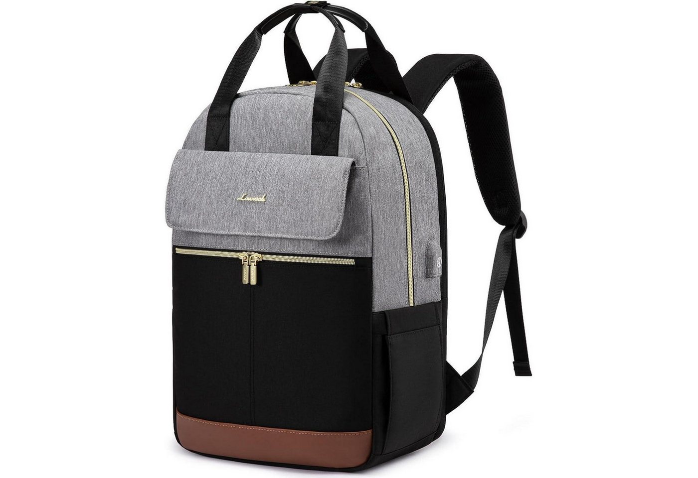 LuxusKollektion Laptoprucksack Rucksack Damen Laptopfach USB 15.6 Zoll Grau-schwarz-braun von LuxusKollektion