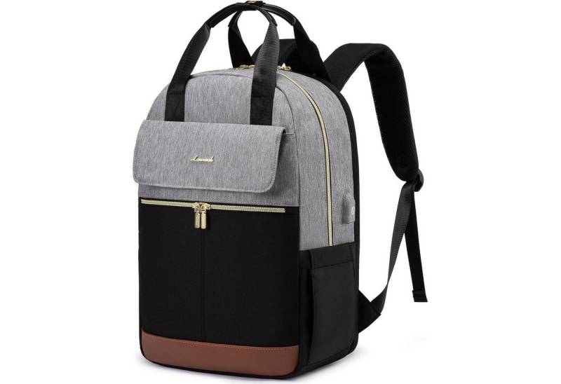 LuxusKollektion Laptoprucksack Rucksack Damen Laptopfach USB 15.6 Zoll Grau-schwarz-braun von LuxusKollektion