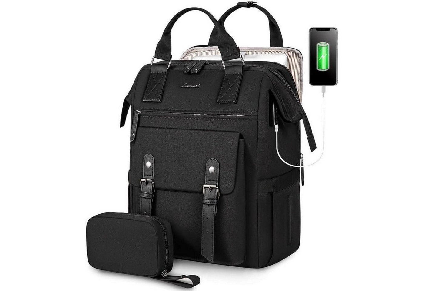 LuxusKollektion Laptoprucksack Rucksack Damen Laptopfach wasserdicht 15,6 Zoll-Update Schwarz von LuxusKollektion