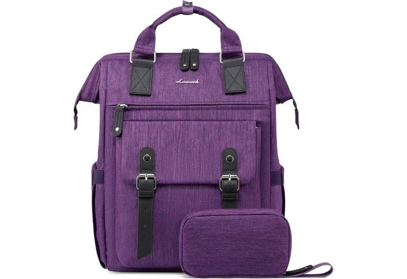 LuxusKollektion Laptoprucksack Rucksack Damen Laptoptasche Schulrucksack 15,6 Zoll Dunkellila+schwarz von LuxusKollektion