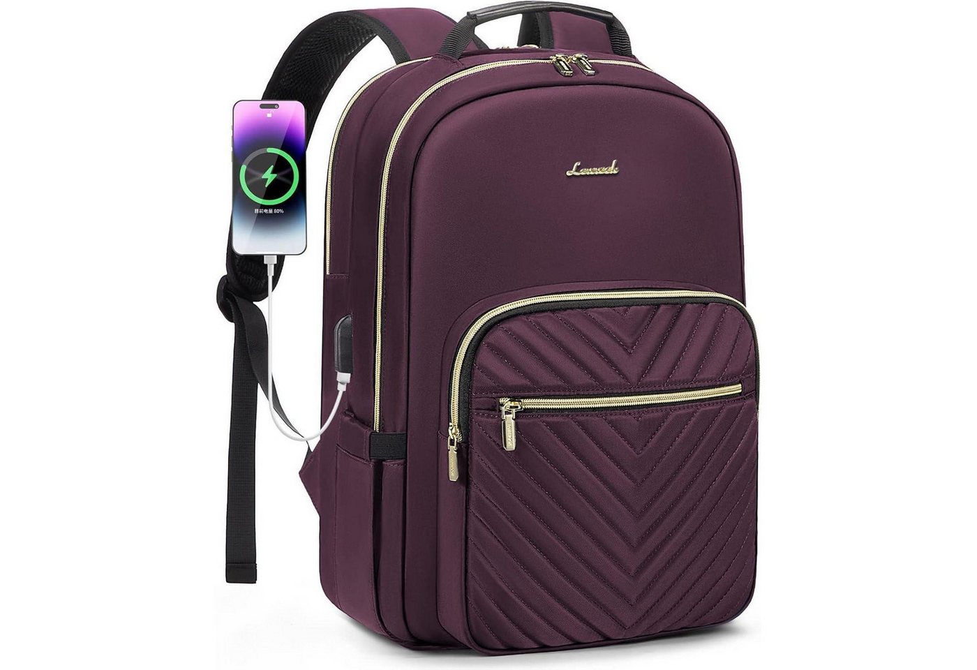 LuxusKollektion Laptoprucksack Rucksack Damen Laptoptasche Wasserdicht Uni 15.6 zoll Dunkelviolett-1 von LuxusKollektion