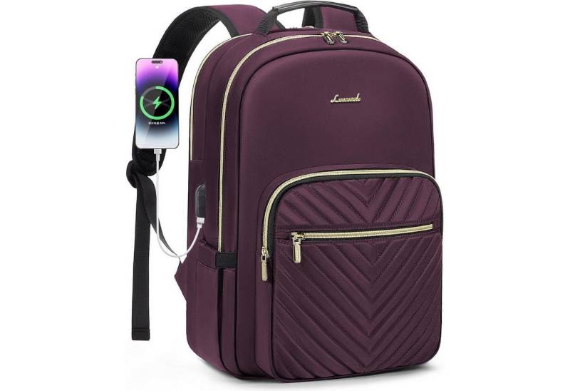 LuxusKollektion Laptoprucksack Rucksack Damen Laptoptasche Wasserdicht Uni 15.6 zoll Dunkelviolett-1 von LuxusKollektion