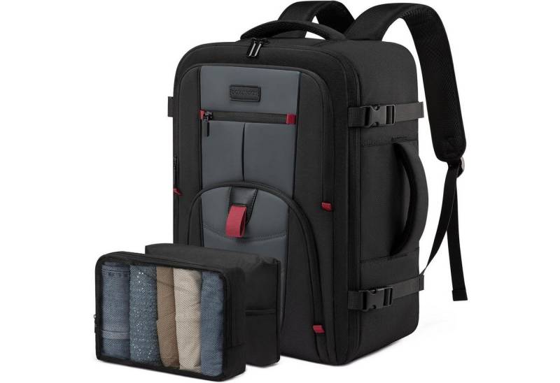 LuxusKollektion Laptoprucksack Rucksack Handgepäck Herren 15 6 Zoll Schwarz-grau L (45 x 32 x 20 cm) von LuxusKollektion