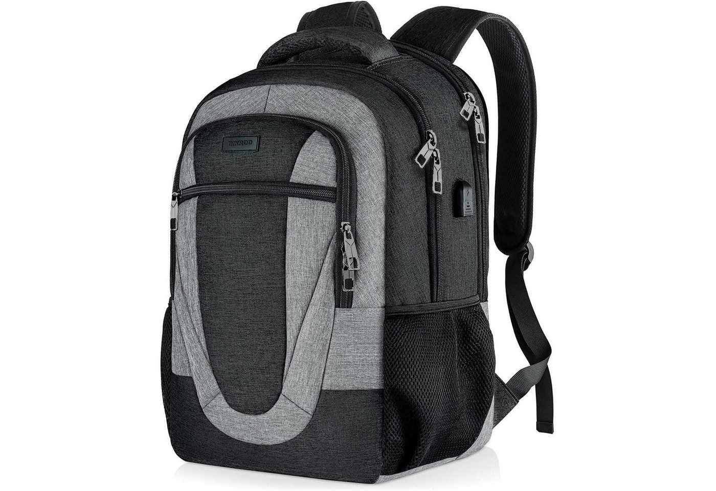 LuxusKollektion Laptoprucksack Rucksack Herren Damen wasserdicht USB 17.3 Zoll Schwarzgrau von LuxusKollektion