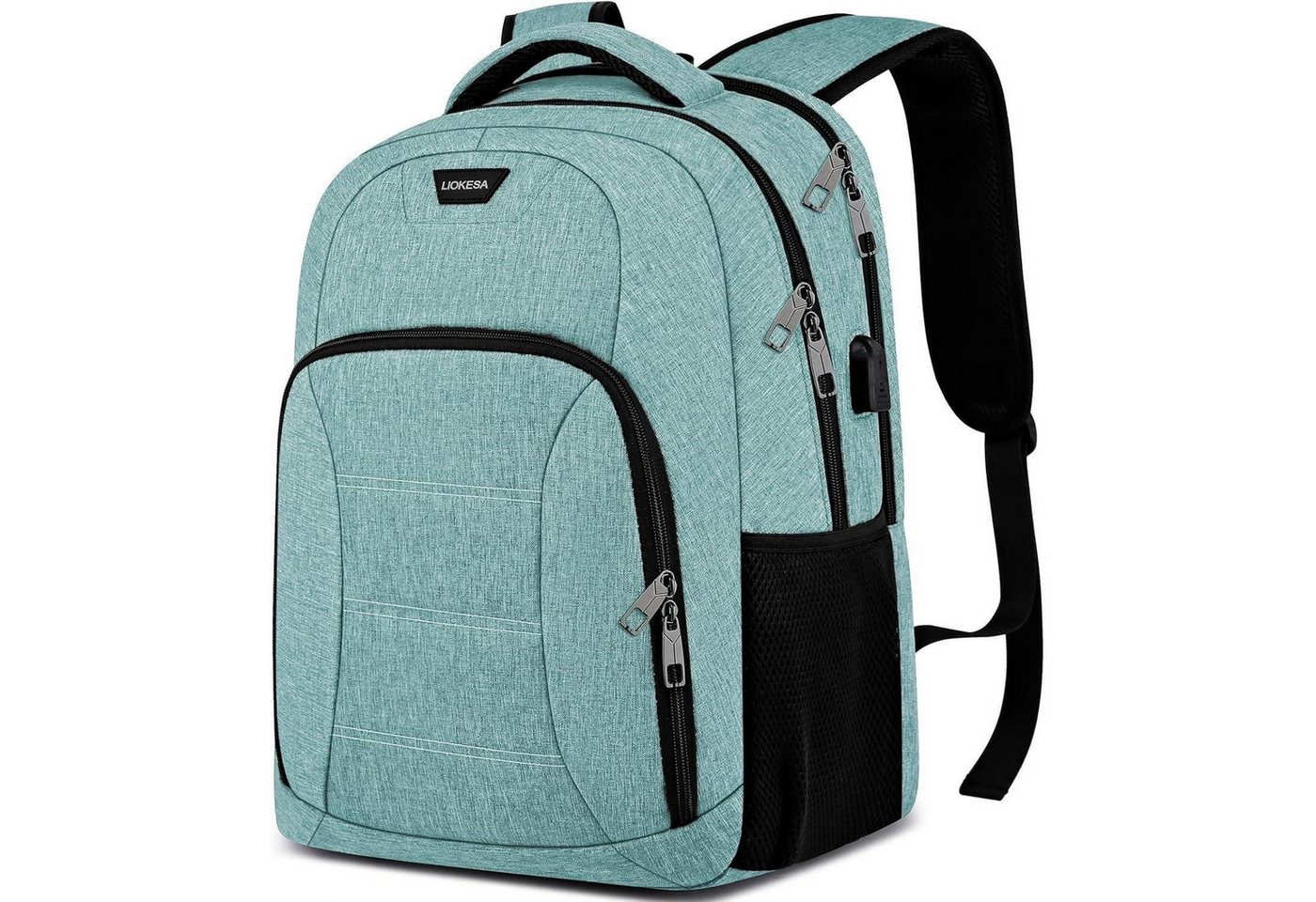 LuxusKollektion Laptoprucksack Rucksack Herren Laptopfach USB wasserdicht Schultasche 15,6 Zoll Grün von LuxusKollektion