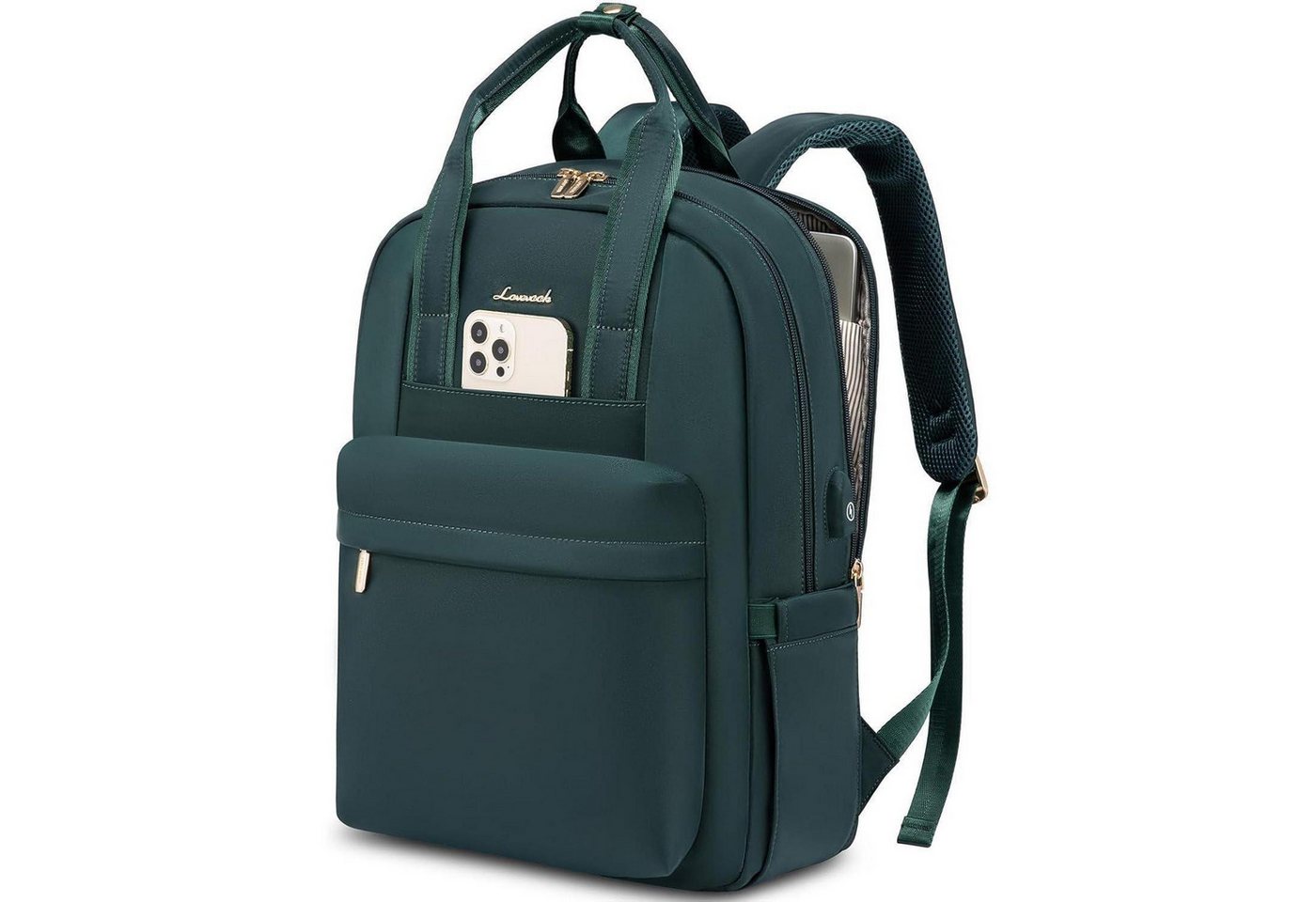 LuxusKollektion Laptoprucksack Rucksack Laptop Damen Schulrucksack USB 15.6 Zoll Dunkelgrün von LuxusKollektion