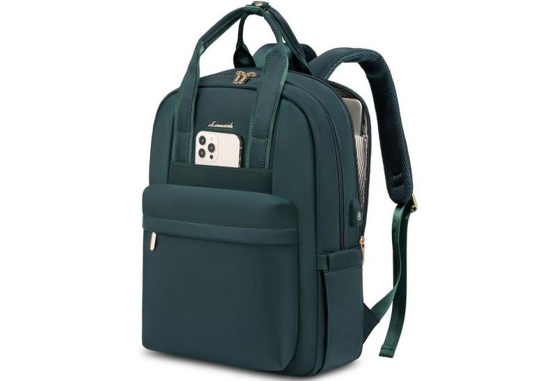 LuxusKollektion Laptoprucksack Rucksack Laptop Damen Schulrucksack USB 15.6 Zoll Dunkelgrün von LuxusKollektion