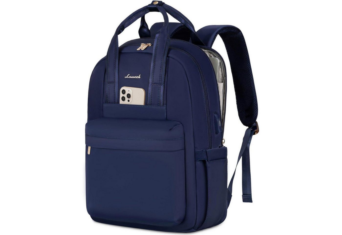 LuxusKollektion Laptoprucksack Rucksack Laptop Damen USB Ladeanschluss 15.6 Zoll Marineblau von LuxusKollektion