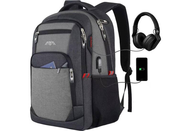 LuxusKollektion Laptoprucksack Rucksack Laptop Schulrucksack Herren USB Schwarzgrau230 15,6 Zoll von LuxusKollektion