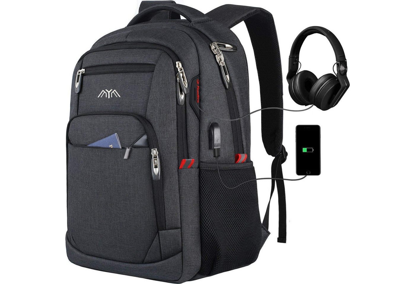 LuxusKollektion Laptoprucksack Rucksack Schulrucksack Herren Laptop Wasserdicht Schwarz230 15,6 Zoll von LuxusKollektion