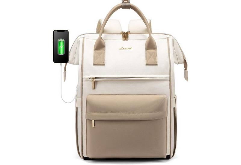 LuxusKollektion Laptoprucksack Damen Rucksack 15,6 Zoll Laptop Wasserdicht Daypack Beige von LuxusKollektion