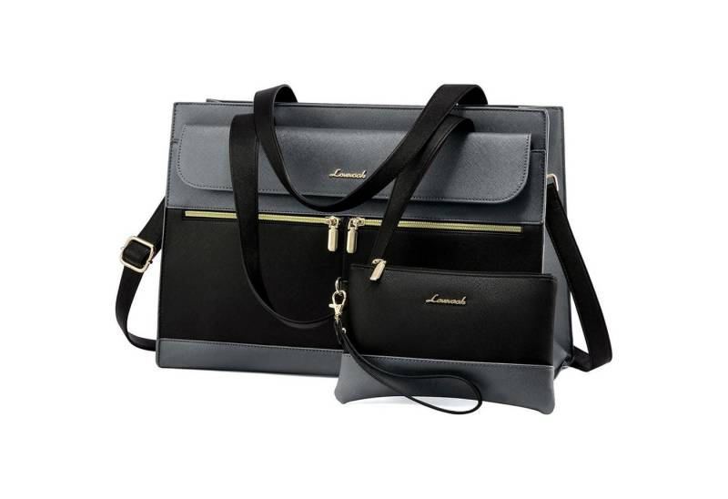 LuxusKollektion Laptoptasche 15,6 Zoll Laptop Handtasche Damen Groß PU Leder Wasserdicht Grau von LuxusKollektion