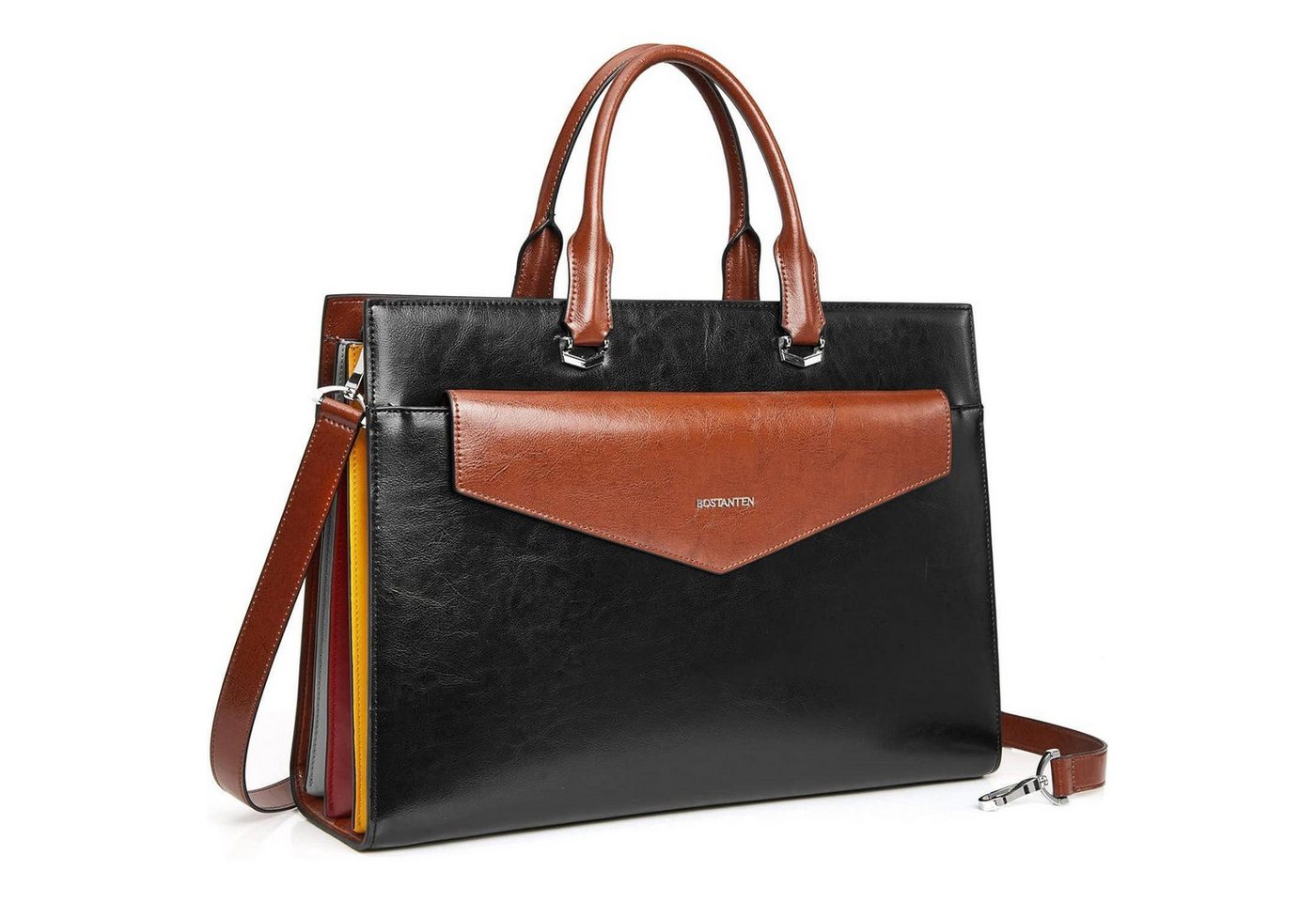 LuxusKollektion Laptoptasche Aktentasche Leder Laptop 15 6 Zoll Businesstasche Damen Schwarz+braun von LuxusKollektion