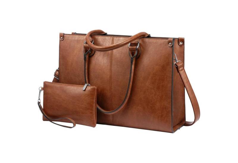 LuxusKollektion Laptoptasche Damen Laptoptasche Leder Schulter Umhängetasche Braun 15.6 Zoll von LuxusKollektion
