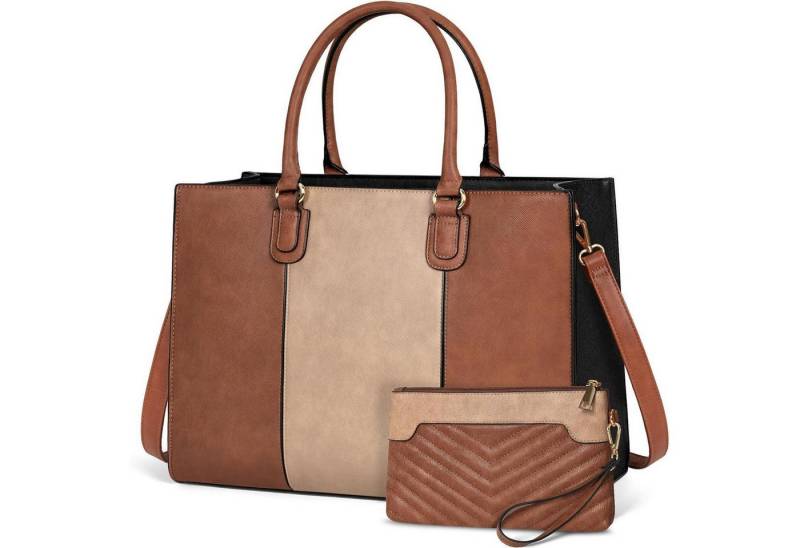 LuxusKollektion Laptoptasche Handtasche Damen 15,6 Zoll Laptoptasche Shopper PU Schwarz Braun Khaki von LuxusKollektion