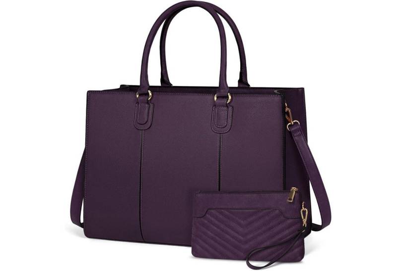 LuxusKollektion Laptoptasche Handtasche Damen 15Zoll Laptoptasche Shopper Leder Dunkelviolett von LuxusKollektion