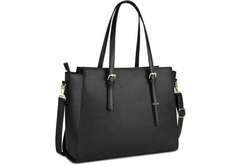 LuxusKollektion Laptoptasche Handtasche Damen Schwarz Groß Laptop Umhängetasche 15.6 Zoll Leder von LuxusKollektion